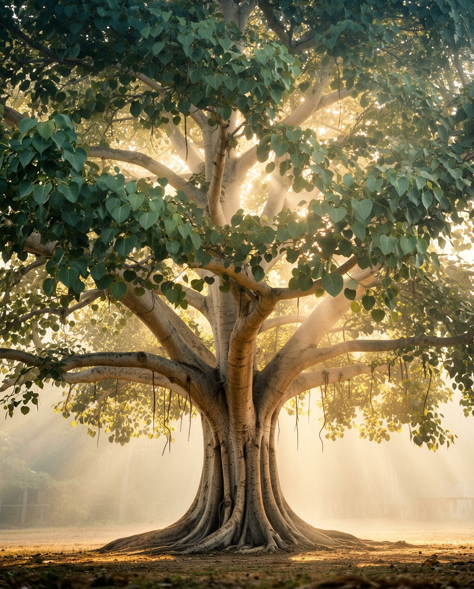 Majestic Bodhi tree in soft golden light